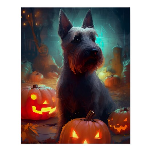 Poster Halloween Scottish Terrier avec citrouilles effray (Devant)