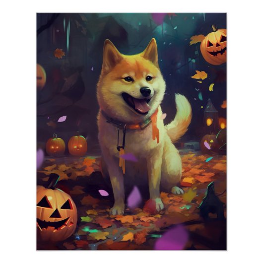 Poster Halloween Shiba Inu Avec La Peur Citrouille (Devant)