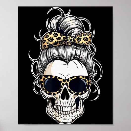 Poster Halloween Shirt For Women Skull , Leopard (Devant)