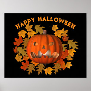 Poster Halloween Signifie Jack-o'-lantern Et Feuilles Aut
