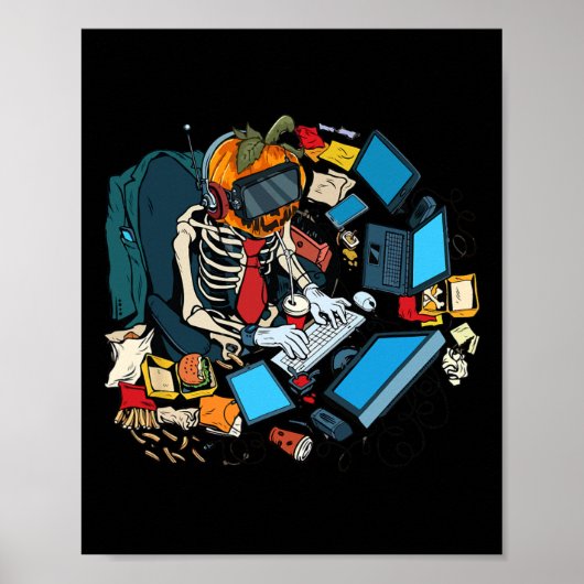 Poster Halloween Skeleton Jack-o'-lantern Gamer Boys (Devant)