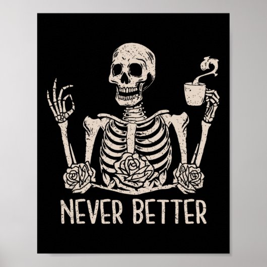 Poster Halloween Skeleton Skull Femmes Boire Café Nev (Devant)