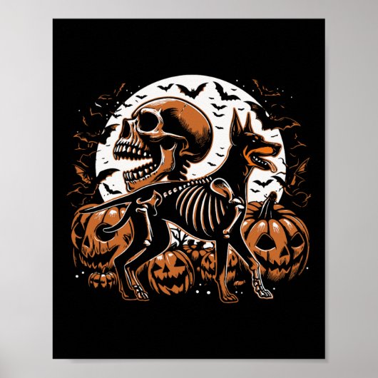 Poster Halloween Skeleton Walking Skeletal Doberman Chien (Devant)