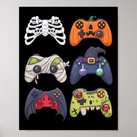 Poster Halloween Skeleton Zombie Gaming Controllers Mummy (Devant)
