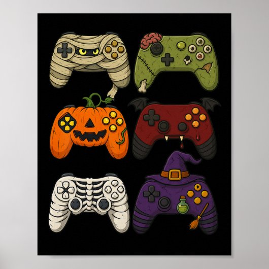 Poster Halloween Skeleton Zombie Mummy Gaming Controllers (Devant)