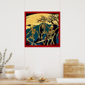 Poster Halloween - Skeletons Woodcut 4 (Cuisine)