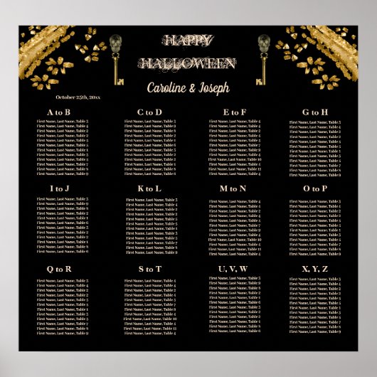 Poster Halloween Skuls Noirs & Or & Gold Seed Chart (Devant)