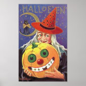 Poster Halloween Smiling Witch et Citrouille (Devant)