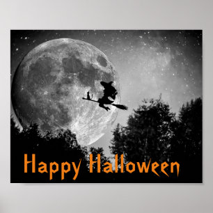 Poster Halloween sorcière et lune personnalisable