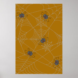 Poster Halloween spiders web and pumpkins
