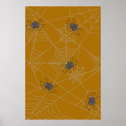 Poster Halloween spiders web and pumpkins (Devant)