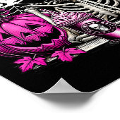 Poster Halloween Squelette Boire Café Rose Coquette B (Coin)