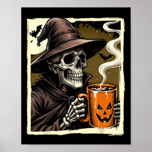 Poster Halloween Squelette de cacao chaud mort dans la me