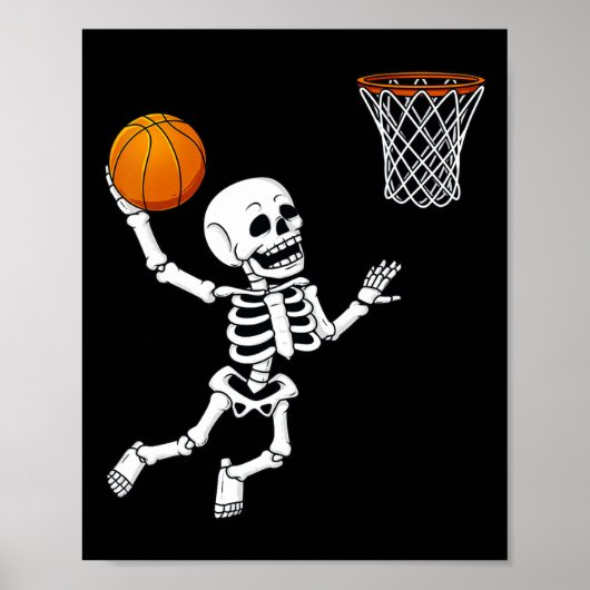 Poster Halloween Squelette Dunking Basketball Garçons Fil (Devant)