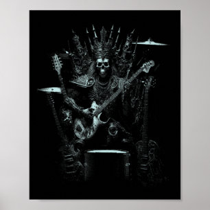Poster Halloween Squelette Jouer Guitare Trône Rock Et