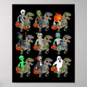 Poster Halloween Squelette Zombie équitation maman T Rex  (Devant)