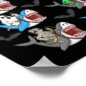 Poster Halloween Squelette Zombie équitation Requin maman (Coin)