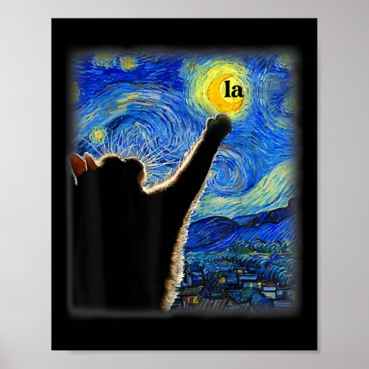 Poster Halloween Starry Night Black Cat Comma La Kamala (Devant)