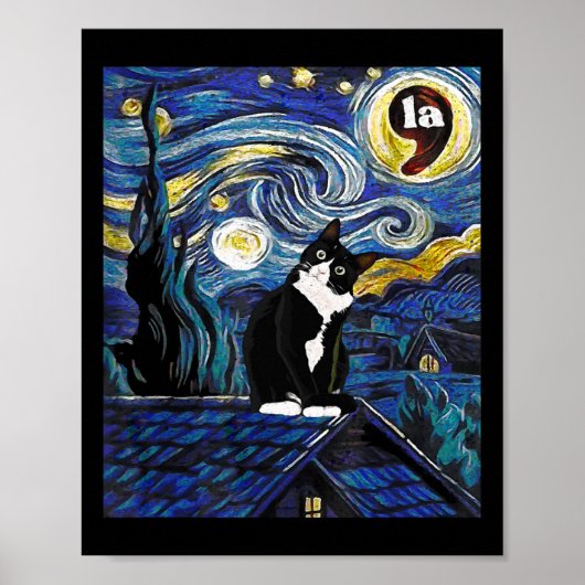 Poster Halloween Starry Nuit Tuxedo Cat Comma La Kamala (Devant)
