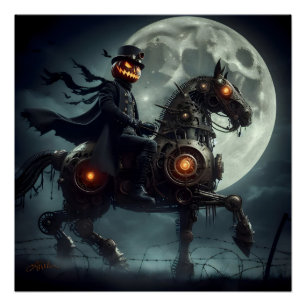 Poster Halloween Steampunk Cavalier sans tête