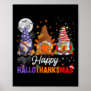 Poster Halloween Thanksgiving Christmas Joyeux Hallothank