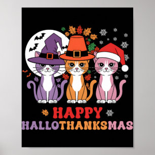 Poster Halloween Thanksgiving Noël Chats Happy Hallot