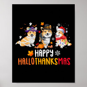 Poster Halloween Thanksgiving Noël Funny Corgi Chiens