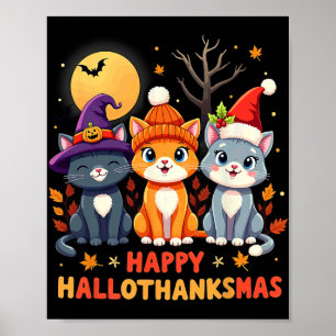 Poster Halloween Thanksgiving Noël Joyeux Hallomerci