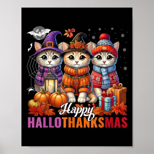 Poster Halloween Thanksgiving Noël Joyeux Hallomerci (Devant)