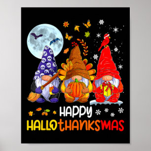 Poster Halloween Thanksgiving Noël Joyeux Hallothanks