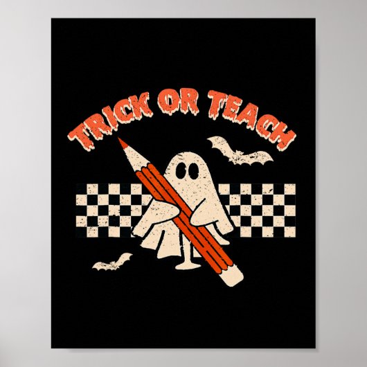 Poster Halloween Trick Ou Enseigner Retro Enseignant (Devant)