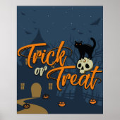 Poster Halloween Trick ou traiter Chat noir et crâne (Devant)