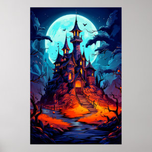 Poster Halloween triste et Éffrayante Maison hantée