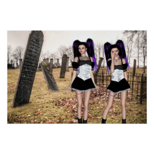 Poster Halloween Twin Goth filles dans le ciment