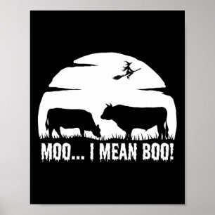 Poster Halloween Vache drôle de nuit légende laitière lun