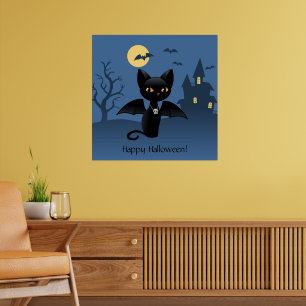 Poster Halloween Vampire Black Cat with Wings