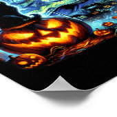Poster Halloween Van Gogh Starry Night Chat noir Citrouil (Coin)