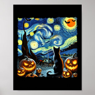 Poster Halloween Van Gogh Starry Nuit Noir Chat