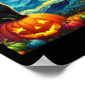 Poster Halloween Van Gogh Starry Nuit Noir Chat Sorcière (Coin)