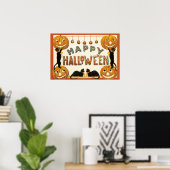 Poster Halloween vintage, chats noirs avec Jackolanterns (Bureau à domicile)