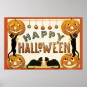 Poster Halloween vintage, chats noirs avec Jackolanterns (Devant)