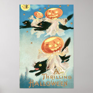 Poster Halloween Vintage Chats Noirs & Citrouilles