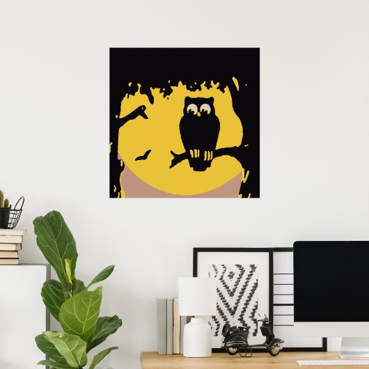 Poster Halloween vintage, Chouette Éffrayante en arbre av (Bureau à domicile)