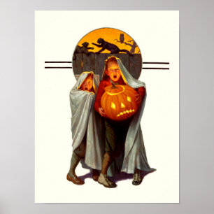 Poster Halloween vintage effrayé badine l'affiche