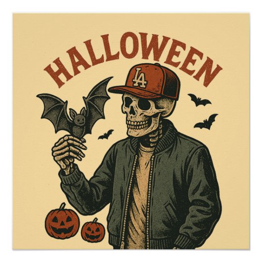 Poster Halloween Vintage - Squelette Effrayant  (Devant)