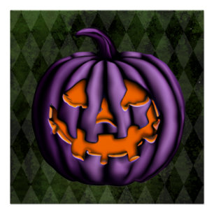 Poster Halloween violet Citrouille Grunge vert