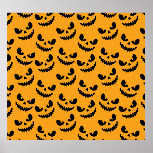 Poster Halloween : visages effrayants, style vintage.