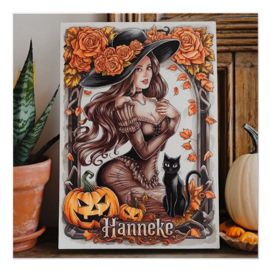 Poster Halloween Wall Art : Femme avec Casquette noir et  (Devant)