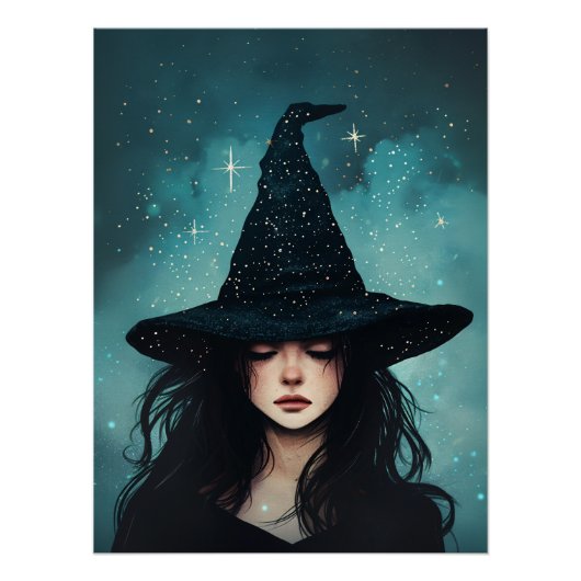 Poster Halloween Whimsical de sorcière de nuit (Devant)