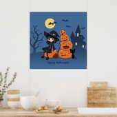 Poster Halloween Witch, Chat noir et Citrouille (Cuisine)